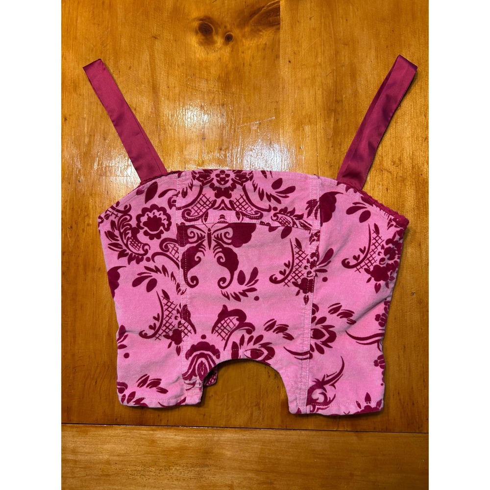 UO Y2K Whimsigoth Fairy Grunge Pink Butterfly Flocked Corset Crop Top Damask - Picture 8 of 9